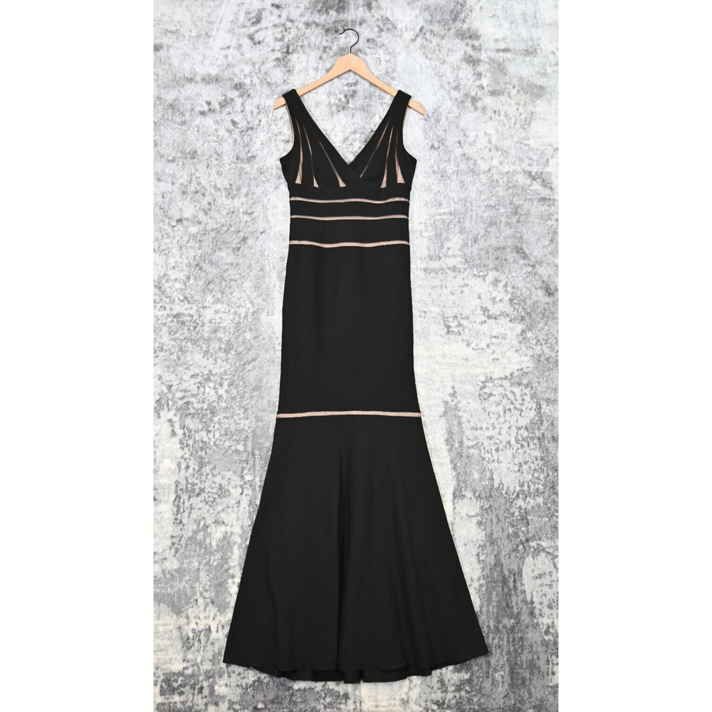 Cache Dress Womens Black Mesh Inlay Sleeveless Trumpet Long Gown Formal Size 6